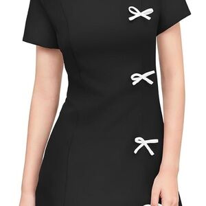 Elegant Black Dress with White Bow Accents